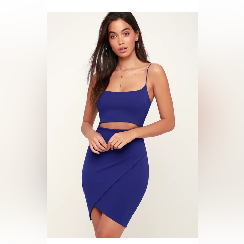 Lulus Blue On the Town Bodycon Cut Out Dress NWT S